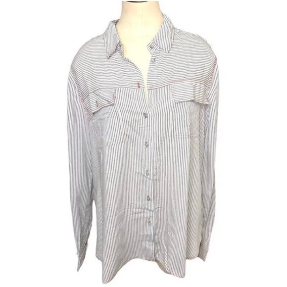 Jane & Delancey Set 2 Blouses White Black Stripes Boyfriend Fit Bundle Top Sz M - Picture 3 of 16